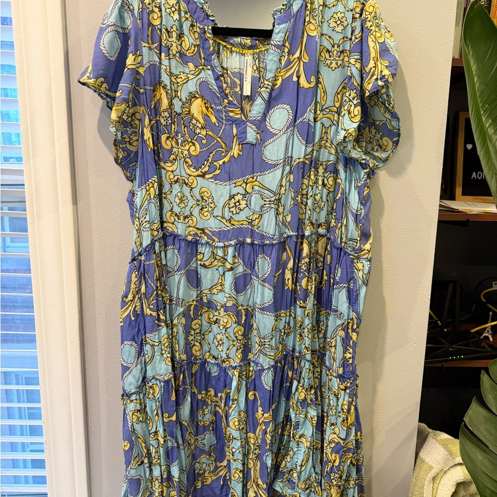 Anthropologie Blue and Yellow Floral Dress